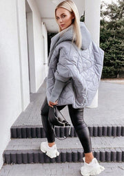 Women's Diamond Lattice Hooded Casual Long Sleeve Coat
